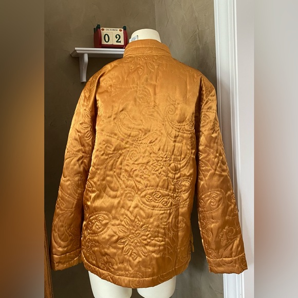 Classic Elements 80s Gold Satin Quilted Jacket mandarin collar women’s size L - Picture 2 of 11